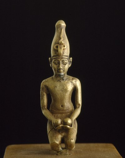 Estatuilla de rey con la corona blanca ofreciendo dos cuencos de vino de Egyptian 19th Dynasty